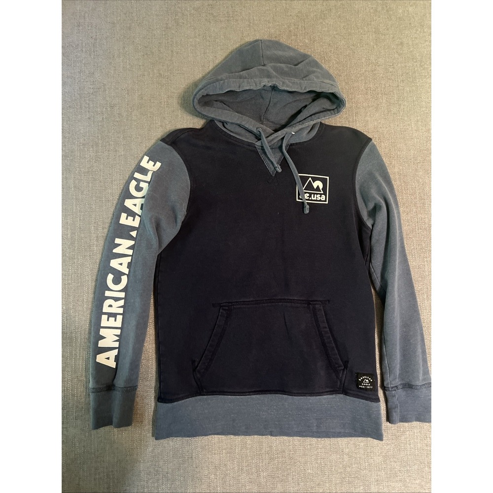 American Eagle Hooded Sweatshirt‎ Active Wear Mens XS navy Pocket Y2K Retro